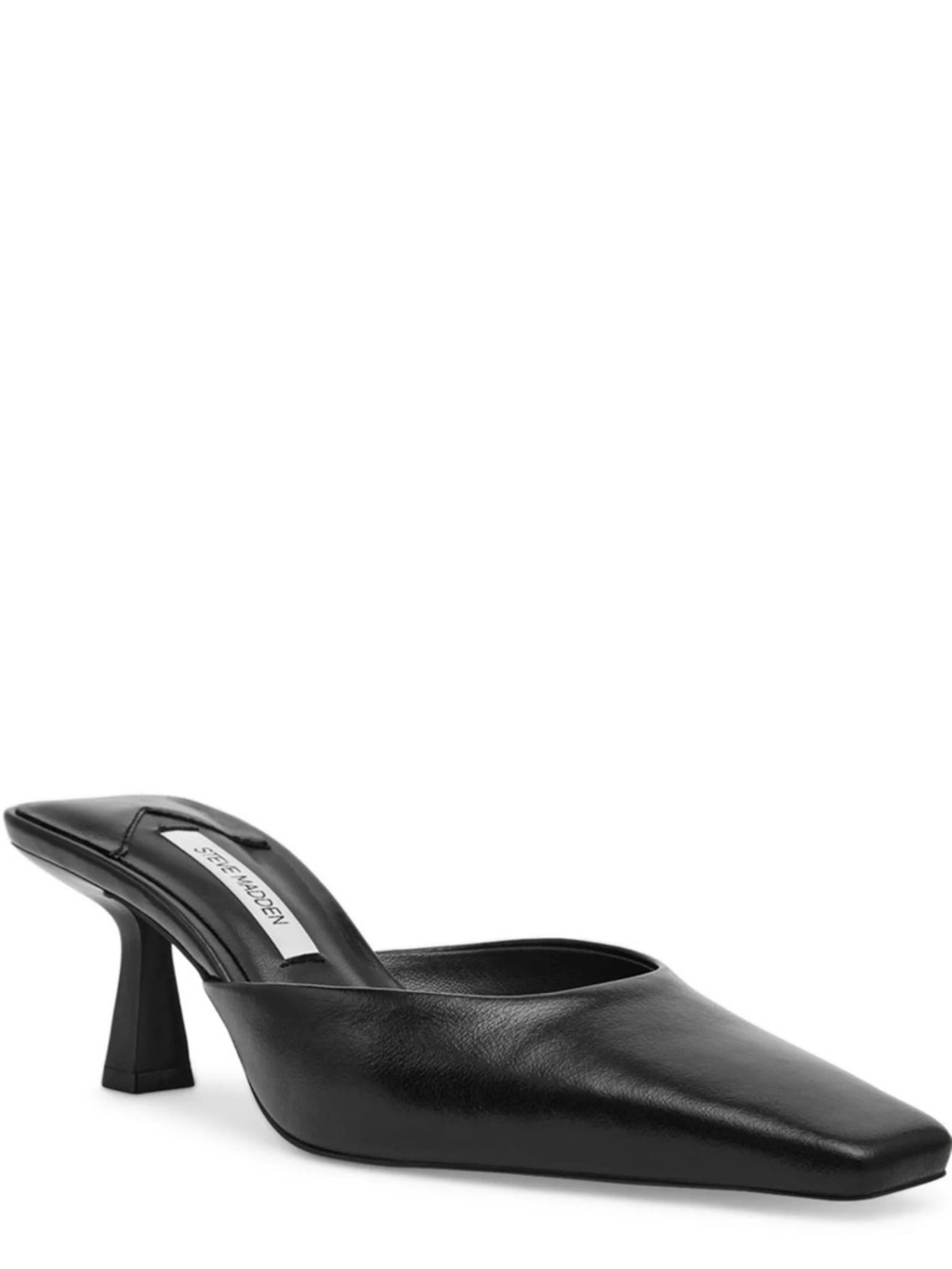 Steve Madden Black Leather Square Toe Mule Heels with Flared Heel